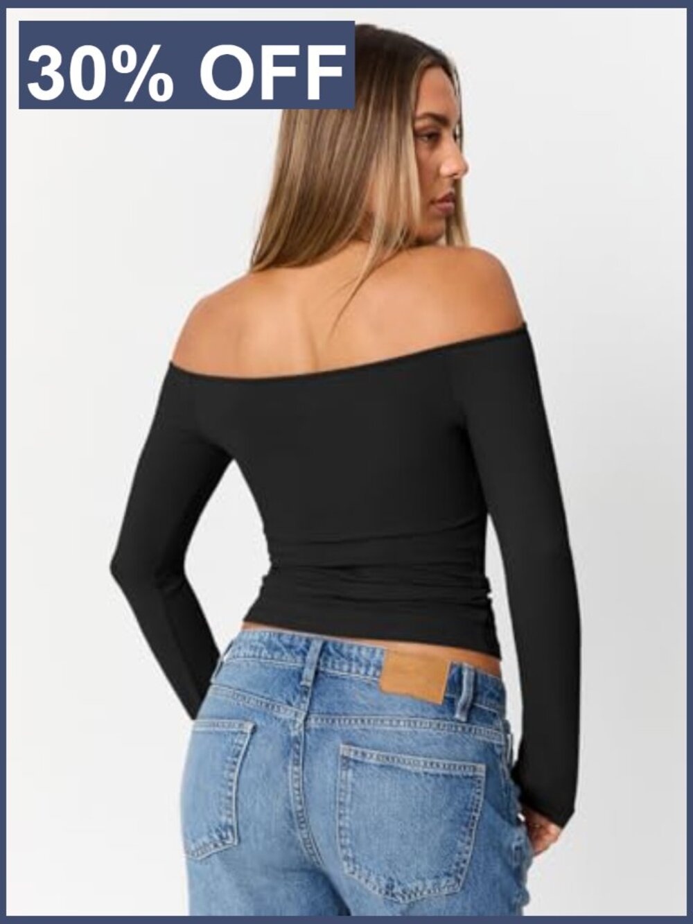 Off Shoulder Long Sleeve Crop Top Y2K Fitted T Shirt Going Out Date Night - Picture 5 of 6